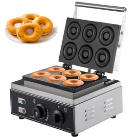 VEVOR 110V Commercial Waffle Donut Machine 6 Holes Double-Sided Heating 50-300Â°C, Electric Doughnut Maker 1550W