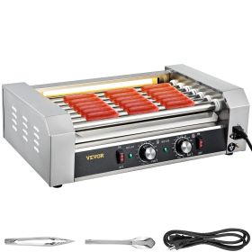 VEVOR Hot Dog Roller, 18 Hot Dog Capacity 7 Rollers, 1050W Stainless Steel Cook Warmer Machine with Dual Temp Control