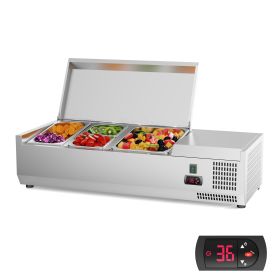 40" Condiment Refrigerated Salad Prep Station with Stainless Steel Lid