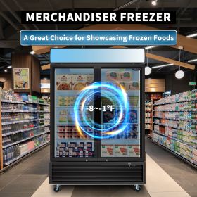 ORIKOOL Glass Door Merchandiser Freezer 44.7 Cu.ft Swing Door Commercial Reach-In Display Freezers with LED Top Panel Upright Freeze Storage