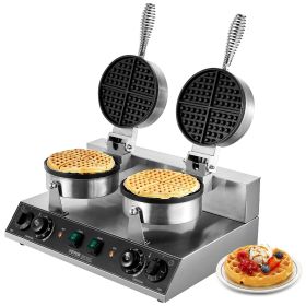 VEVOR Commercial Waffle Maker Dual-Head Round Waffle Iron 2460W Non-Stick