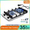 2-Burners Gas Cooktop 12in Eascookchef Stainless Steel NG/LPG Convertible