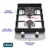 2-Burners Gas Cooktop 12in Eascookchef Stainless Steel NG/LPG Convertible