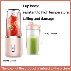 300ml Upgrade 6-page Steel Knife Fight Guide Wolf Rechargeable Portable Juicer Home Small Power Juice Cup (Color: Pink, model: 6-blade Double Cup With Lid)