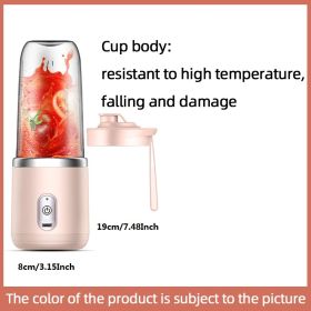 300ml Upgrade 6-page Steel Knife Fight Guide Wolf Rechargeable Portable Juicer Home Small Power Juice Cup (Color: Pink, model: 6 Blades Single Cup With Lid)