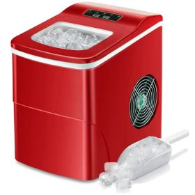 Countertop Ice Maker Machine;  Portable Ice Makers Countertop;  Make 26 lbs Ice in 24 Hrs;  Ice Cube Rready in 6-8 Mins with Ice Scoop&Basket;  Gray; (Color: Red)